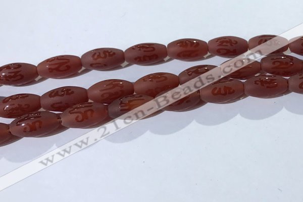 CAA3692 15.5 inches 8*16mm rice matte & carved red agate beads