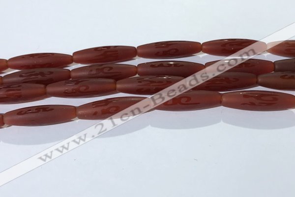 CAA3694 15.5 inches 8*30mm rice matte & carved red agate beads