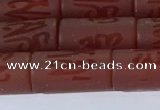 CAA3697 15.5 inches 8*16mm tube matte & carved red agate beads