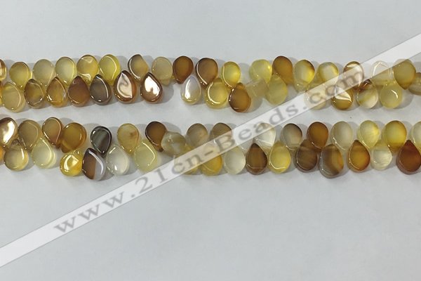 CAA3751 Top drilled 5*8mm flat teardrop line agate beads