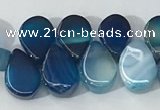 CAA3755 Top drilled 5*8mm flat teardrop line agate beads