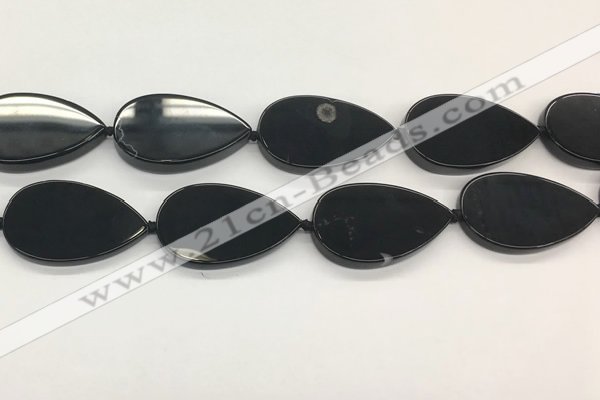 CAA4071 15.5 inches 30*50mm flat teardrop black agate gemstone beads