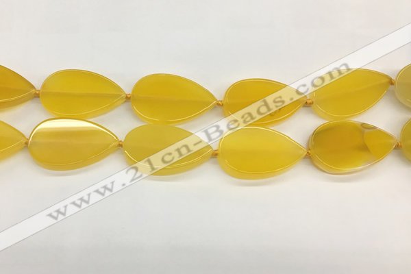 CAA4077 15.5 inches 30*50mm flat teardrop yellow agate gemstone beads