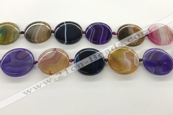 CAA4300 15.5 inches 30mm flat round line agate beads wholesale