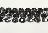 CAA4396 15.5 inches 20mm flat round black banded agate beads