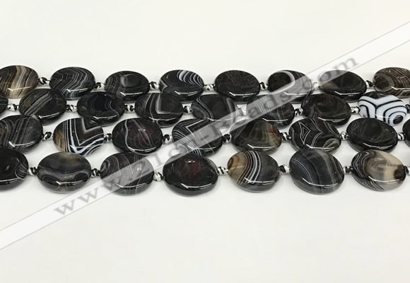 CAA4396 15.5 inches 20mm flat round black banded agate beads