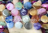 CAA4406 15.5 inches 20mm flat round agate druzy geode beads