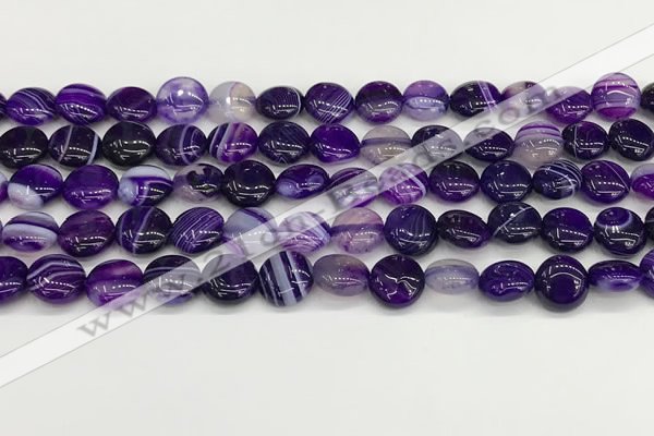 CAA4581 15.5 inches 10mm flat round banded agate beads wholesale
