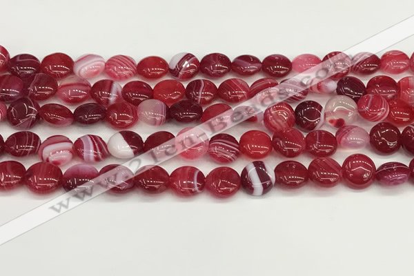 CAA4583 15.5 inches 10mm flat round banded agate beads wholesale