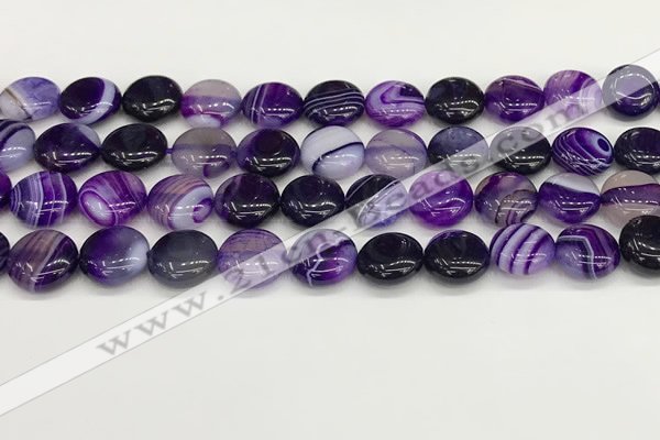 CAA4589 15.5 inches 12mm flat round banded agate beads wholesale