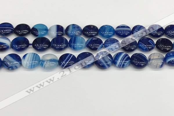 CAA4593 15.5 inches 12mm flat round banded agate beads wholesale