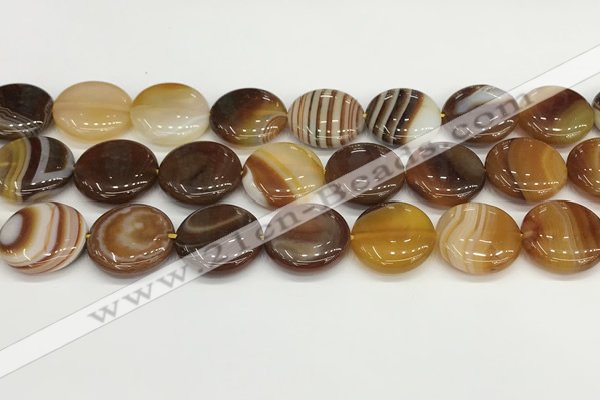 CAA4620 15.5 inches 20mm flat round banded agate beads wholesale