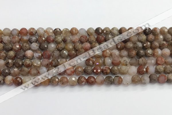 CAA5010 15.5 inches 6mm faceted round flower agate beads