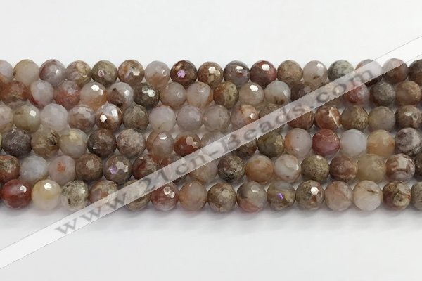 CAA5011 15.5 inches 8mm faceted round flower agate beads