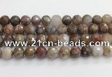 CAA5013 15.5 inches 12mm faceted round flower agate beads