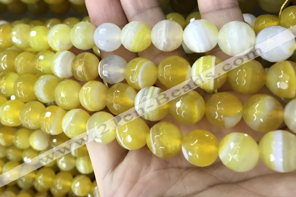 CAA5152 15.5 inches 10mm faceted round banded agate beads