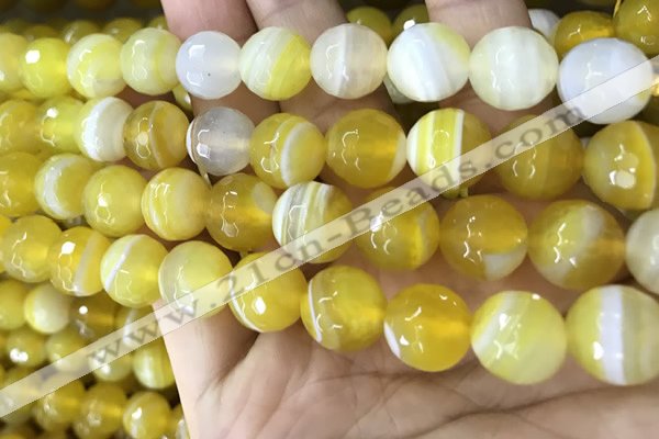 CAA5153 15.5 inches 12mm faceted round banded agate beads