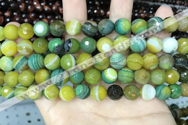 CAA5165 15.5 inches 8mm faceted round banded agate beads