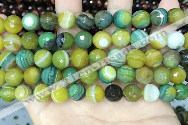 CAA5166 15.5 inches 10mm faceted round banded agate beads