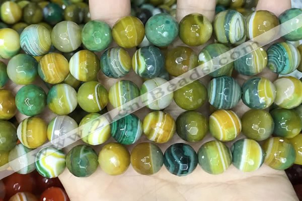 CAA5167 15.5 inches 12mm faceted round banded agate beads