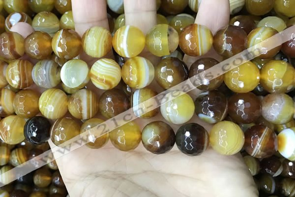 CAA5174 15.5 inches 12mm faceted round banded agate beads
