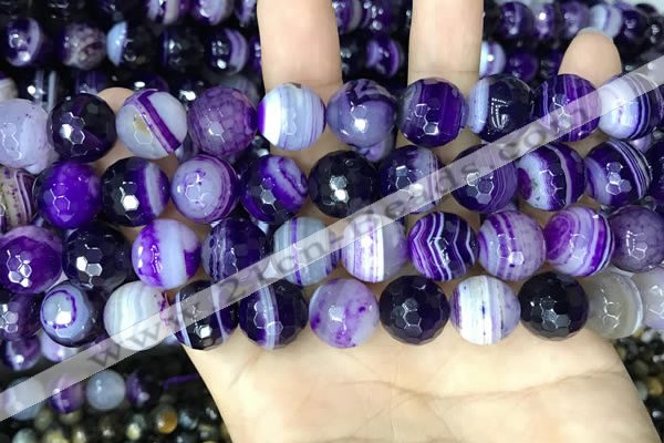 CAA5181 15.5 inches 12mm faceted round banded agate beads