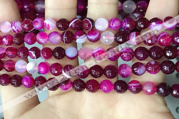 CAA5185 15.5 inches 6mm faceted round banded agate beads