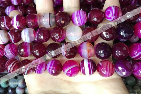 CAA5189 15.5 inches 14mm faceted round banded agate beads