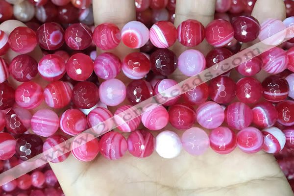 CAA5194 15.5 inches 10mm faceted round banded agate beads