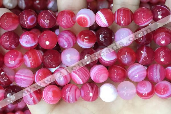 CAA5196 15.5 inches 14mm faceted round banded agate beads