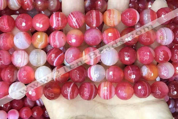 CAA5202 15.5 inches 12mm faceted round banded agate beads