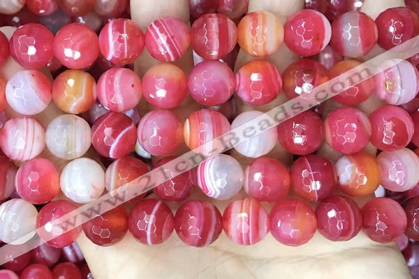 CAA5203 15.5 inches 14mm faceted round banded agate beads