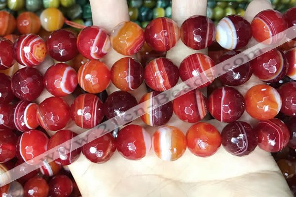 CAA5210 15.5 inches 14mm faceted round banded agate beads