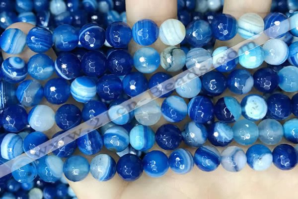 CAA5228 15.5 inches 8mm faceted round banded agate beads