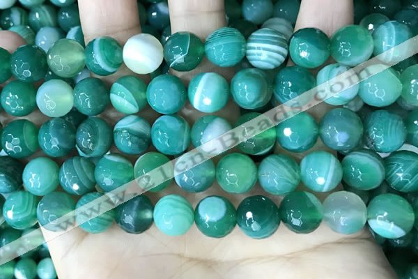 CAA5236 15.5 inches 10mm faceted round banded agate beads