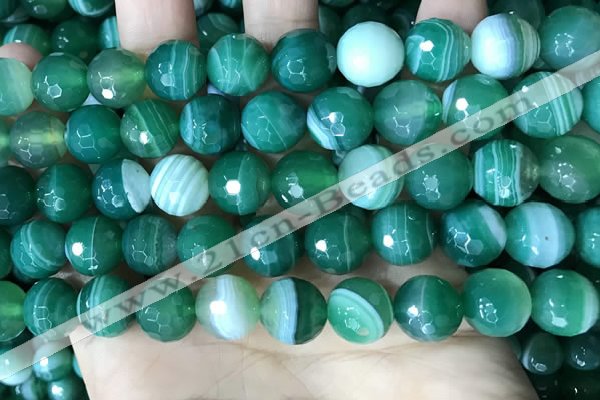 CAA5237 15.5 inches 12mm faceted round banded agate beads