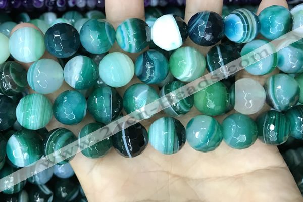 CAA5245 15.5 inches 14mm faceted round banded agate beads