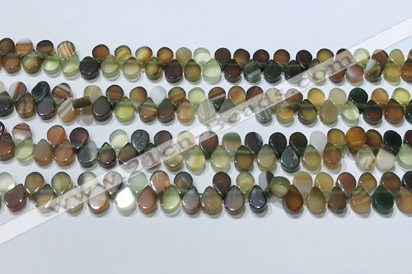 CAA5303 Top drilled 6*8mm flat teardrop line agate beads