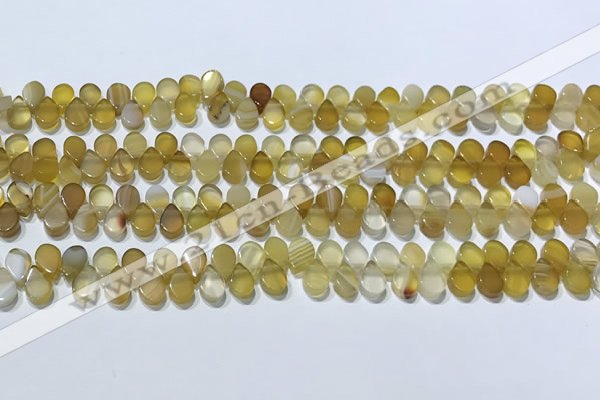 CAA5310 Top drilled 6*8mm flat teardrop line agate beads