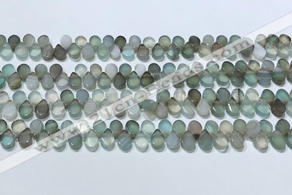 CAA5316 Top drilled 6*8mm flat teardrop line agate beads