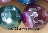 CAA5561 15 inches 12mm faceted round AB-color banded agate beads