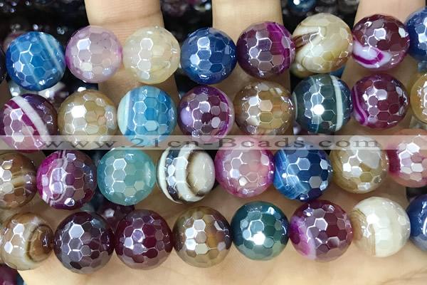 CAA5561 15 inches 12mm faceted round AB-color banded agate beads