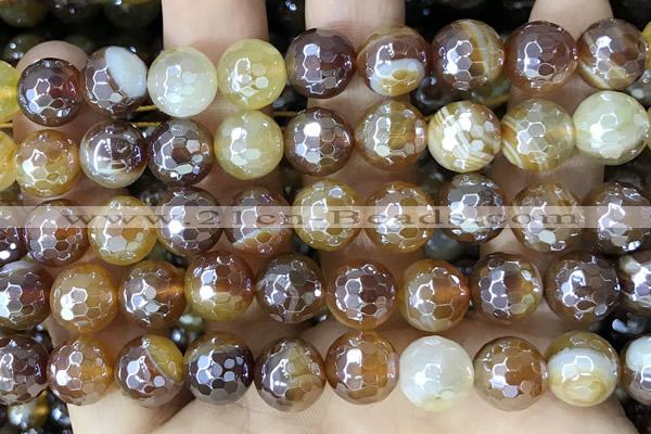 CAA5572 15 inches 10mm faceted round AB-color banded agate beads