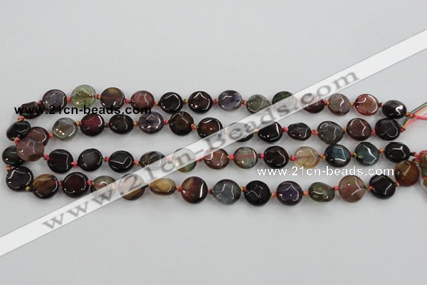 CAA560 15.5 inches 12mm faceted flat round dragon veins agate beads