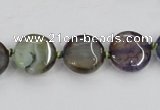 CAA561 15.5 inches 14mm faceted flat round dragon veins agate beads