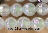 CAA5620 15 inches 6mm faceted round AB-color white agate beads