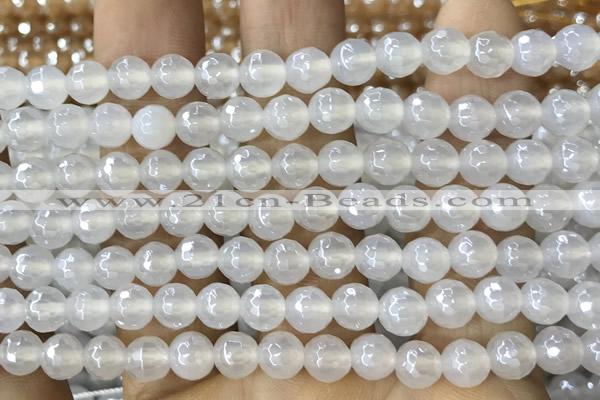 CAA5625 15 inches 6mm faceted round AB-color white agate beads