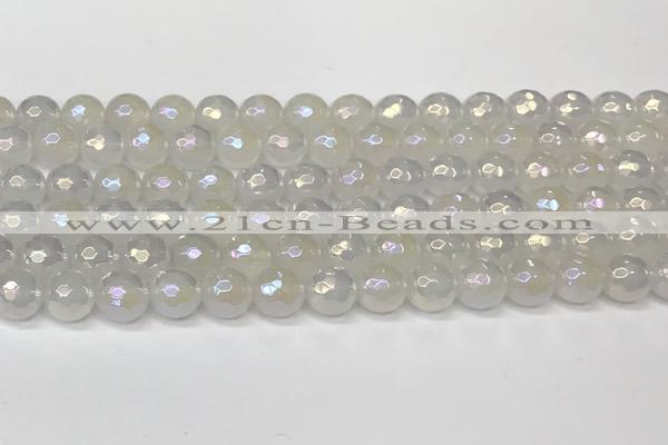 CAA5631 15 inches 8mm faceted round AB-color white agate beads