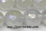 CAA5633 15 inches 12mm faceted round AB-color white agate beads