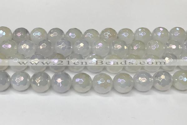 CAA5633 15 inches 12mm faceted round AB-color white agate beads